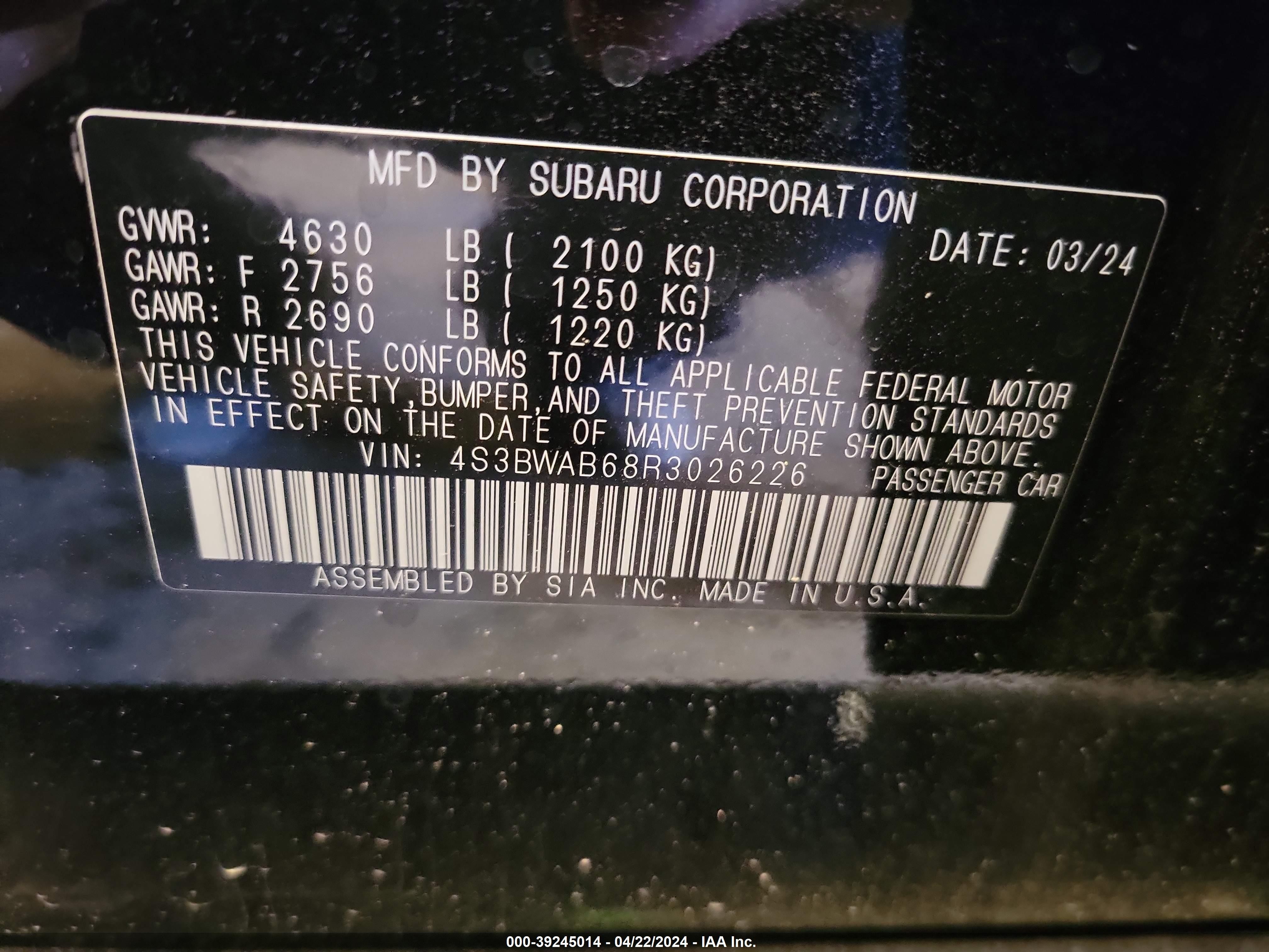 Photo 4 VIN: 4S3BWAB68R3026226 - SUBARU LEGACY 