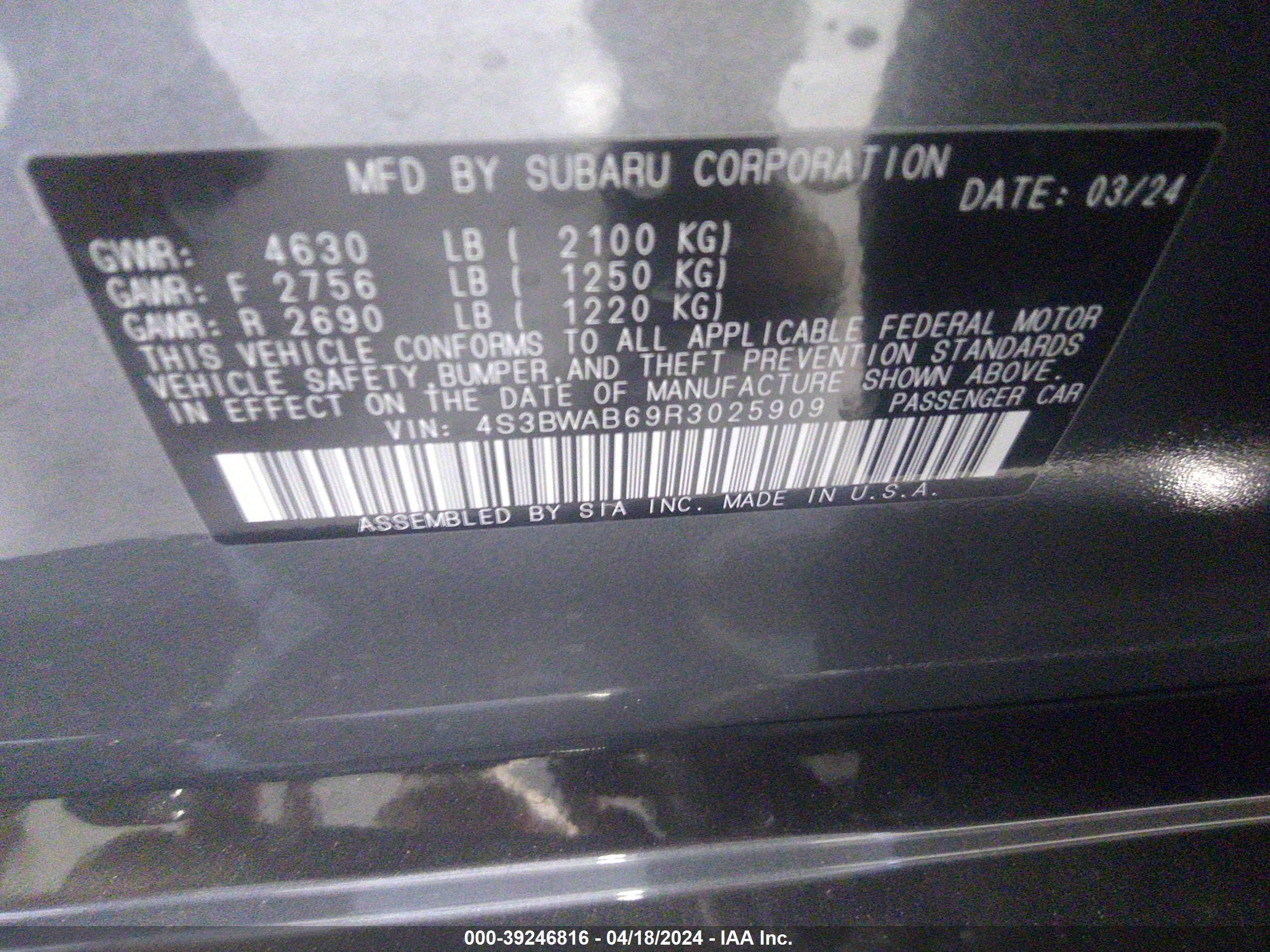 Photo 4 VIN: 4S3BWAB69R3025909 - SUBARU LEGACY 