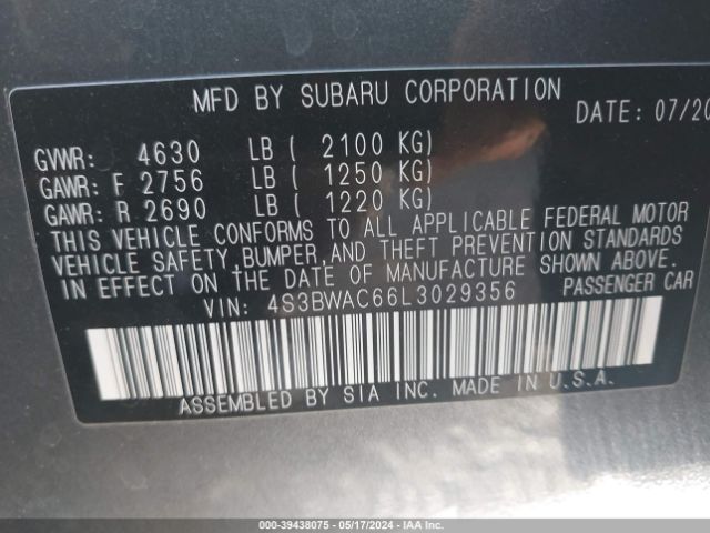 Photo 8 VIN: 4S3BWAC66L3029356 - SUBARU LEGACY 