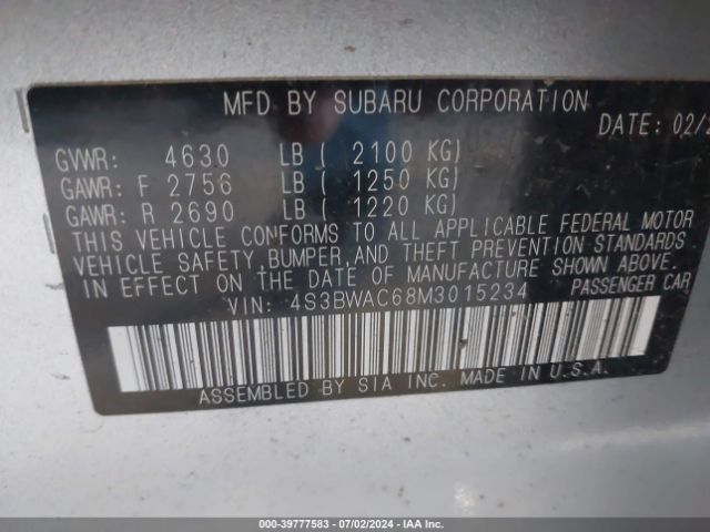 Photo 8 VIN: 4S3BWAC68M3015234 - SUBARU LEGACY 