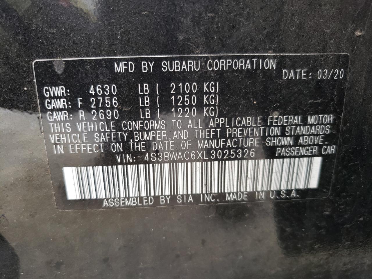 Photo 12 VIN: 4S3BWAC6XL3025326 - SUBARU LEGACY 