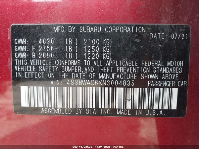 Photo 8 VIN: 4S3BWAC6XN3004835 - SUBARU LEGACY 