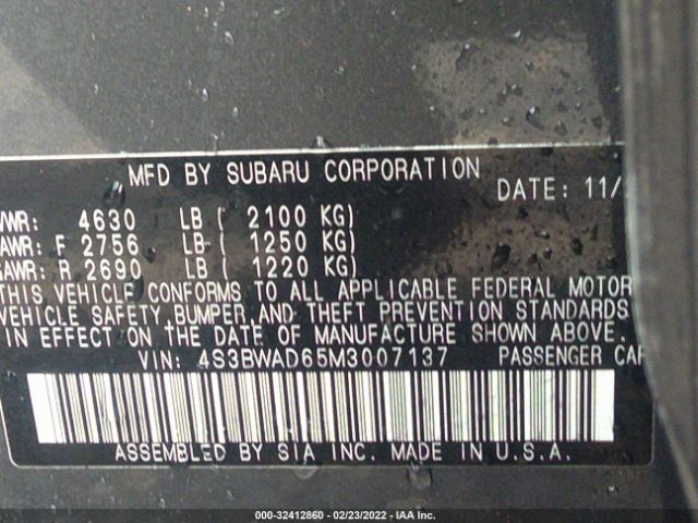 Photo 8 VIN: 4S3BWAD65M3007137 - SUBARU LEGACY 