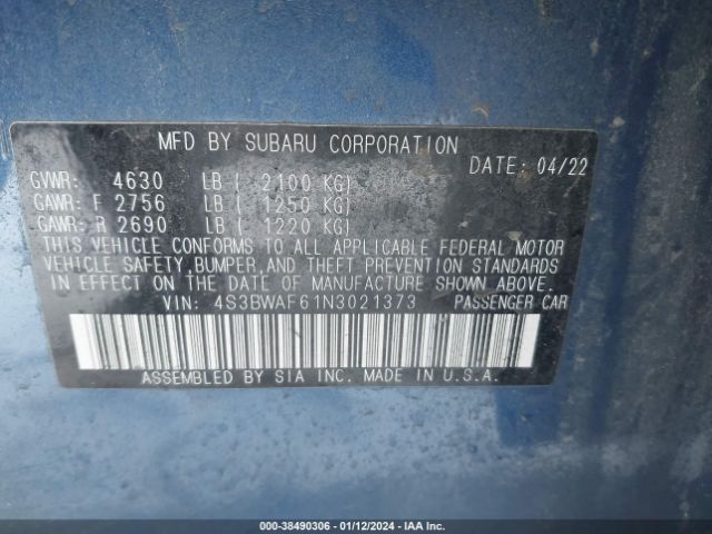 Photo 8 VIN: 4S3BWAF61N3021373 - SUBARU LEGACY 