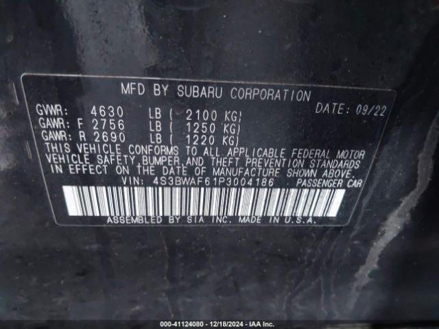 Photo 8 VIN: 4S3BWAF61P3004186 - SUBARU LEGACY 