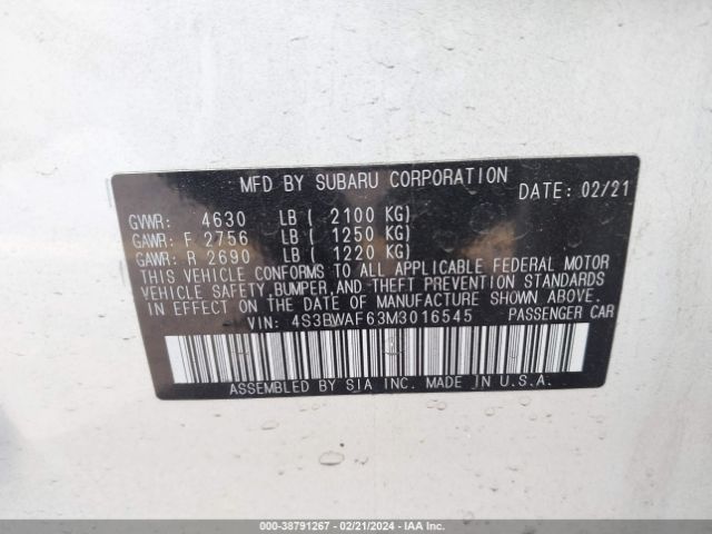 Photo 8 VIN: 4S3BWAF63M3016545 - SUBARU LEGACY 