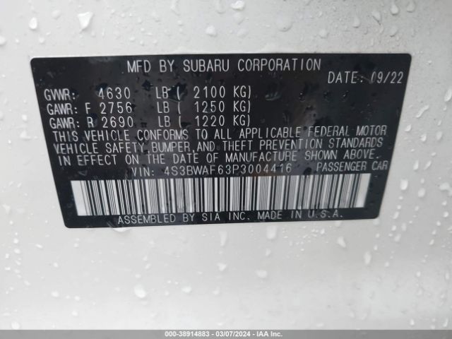 Photo 8 VIN: 4S3BWAF63P3004416 - SUBARU LEGACY 