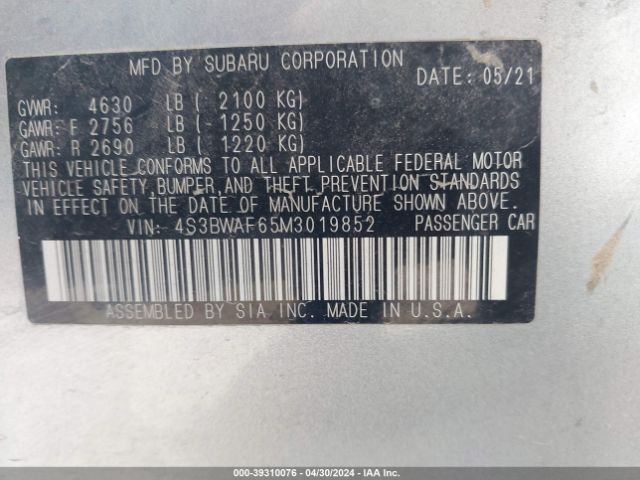 Photo 8 VIN: 4S3BWAF65M3019852 - SUBARU LEGACY 