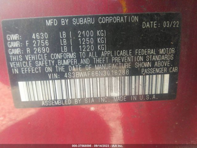 Photo 8 VIN: 4S3BWAF66N3018288 - SUBARU LEGACY 