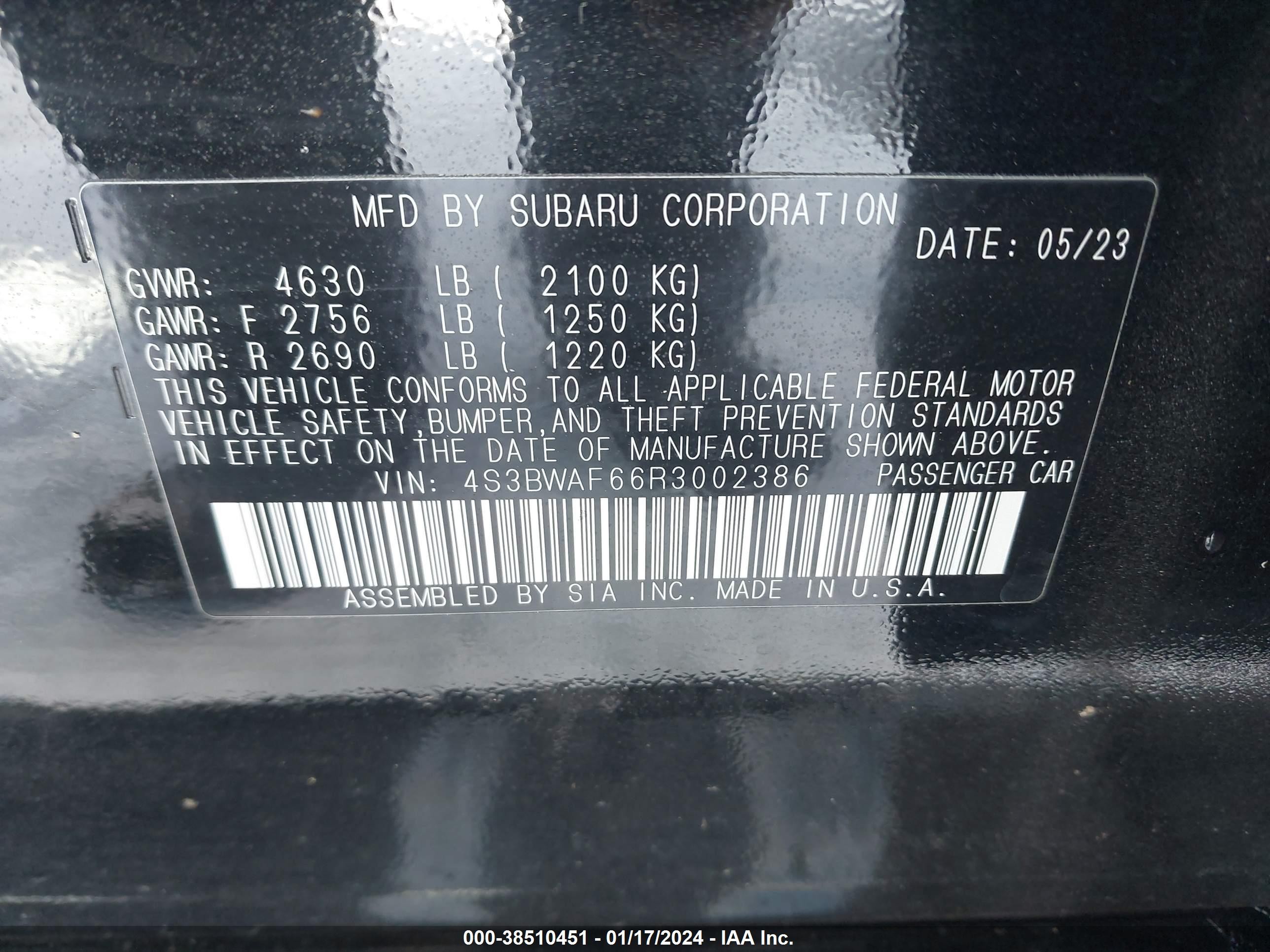 Photo 8 VIN: 4S3BWAF66R3002386 - SUBARU LEGACY PRE 