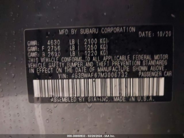 Photo 8 VIN: 4S3BWAF67M3006732 - SUBARU LEGACY 