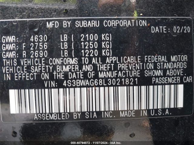 Photo 8 VIN: 4S3BWAG68L3021821 - SUBARU LEGACY 