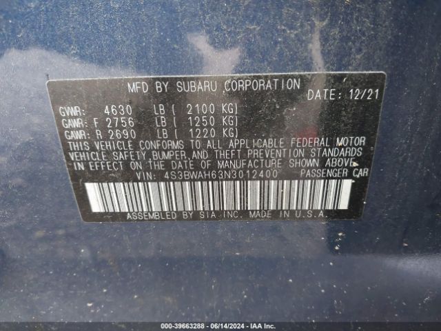 Photo 8 VIN: 4S3BWAH63N3012400 - SUBARU LEGACY SPO 