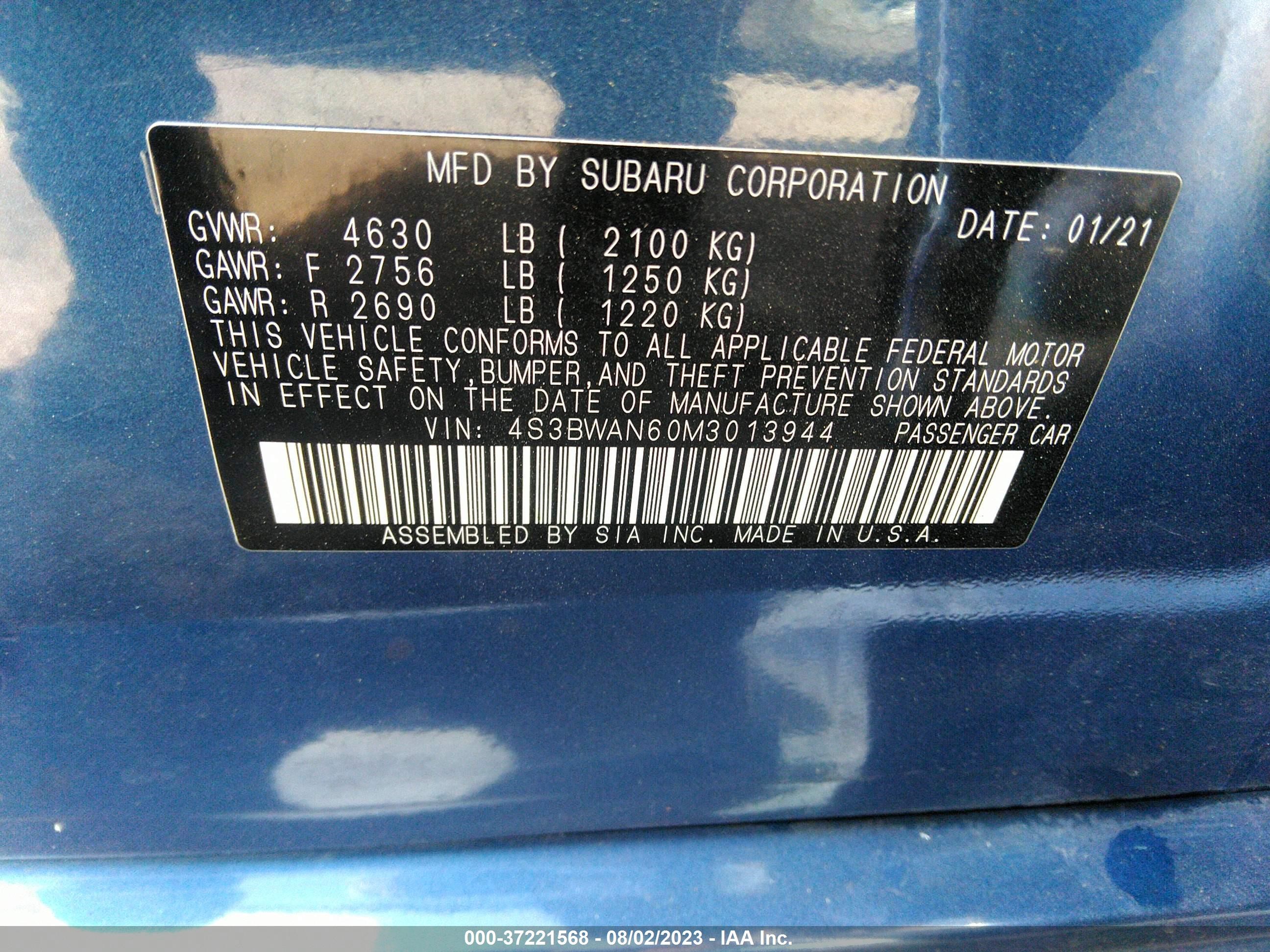 Photo 8 VIN: 4S3BWAN60M3013944 - SUBARU LEGACY 