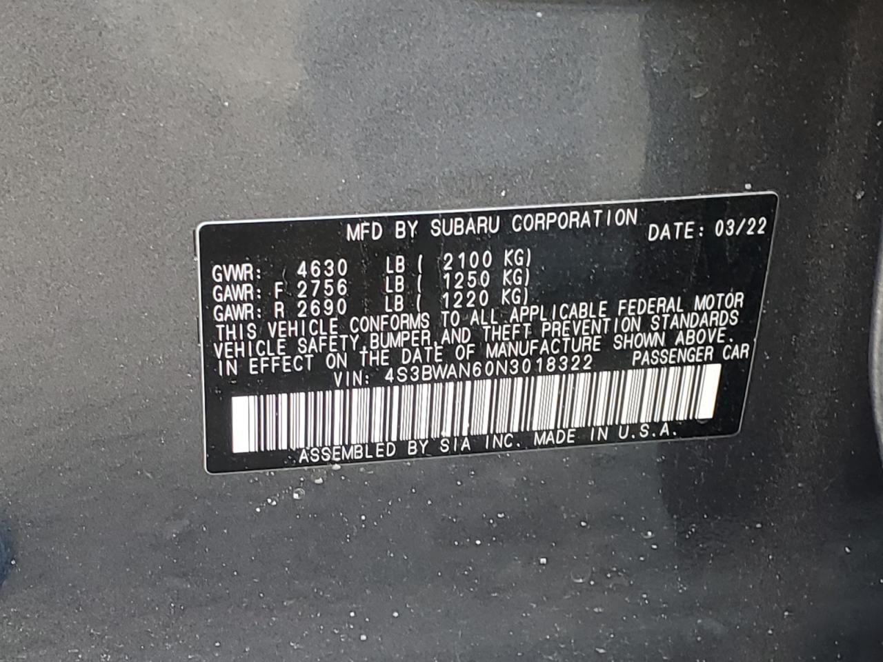 Photo 11 VIN: 4S3BWAN60N3018322 - SUBARU LEGACY 