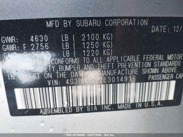 Photo 8 VIN: 4S3BWAN62L3014916 - SUBARU LEGACY 