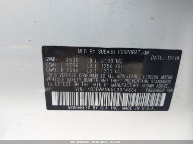 Photo 8 VIN: 4S3BWAN65L3014604 - SUBARU LEGACY 