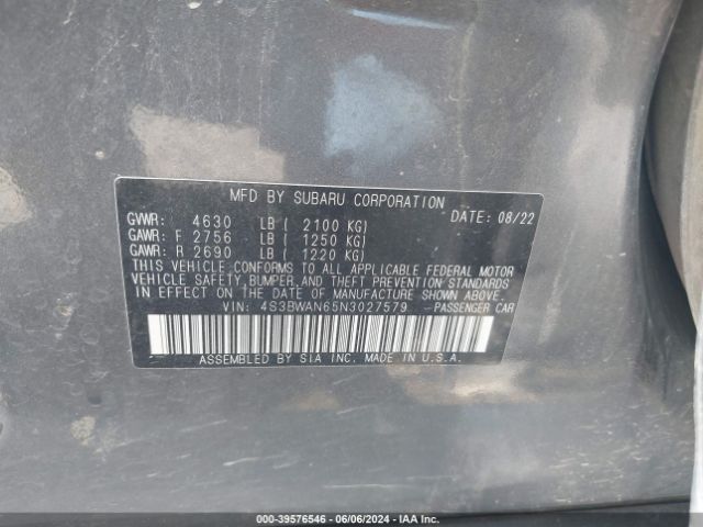 Photo 8 VIN: 4S3BWAN65N3027579 - SUBARU LEGACY 