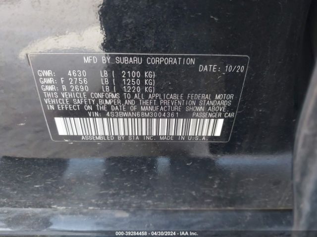 Photo 8 VIN: 4S3BWAN68M3004361 - SUBARU LEGACY 