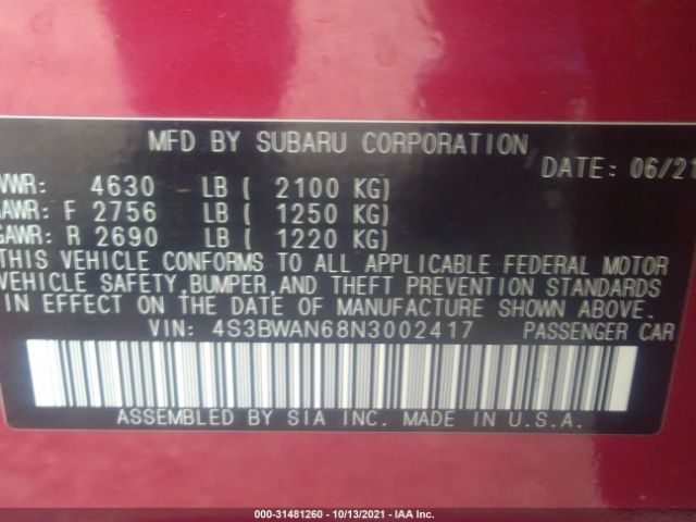 Photo 8 VIN: 4S3BWAN68N3002417 - SUBARU LEGACY 