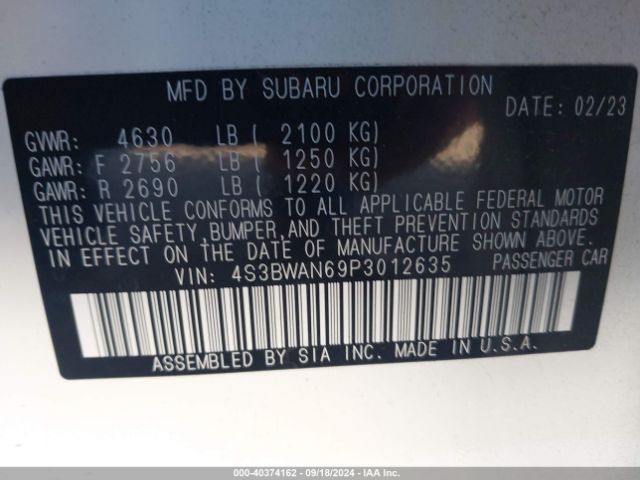 Photo 8 VIN: 4S3BWAN69P3012635 - SUBARU LEGACY 