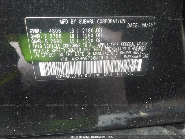 Photo 8 VIN: 4S3BWGP68M3003503 - SUBARU LEGACY 