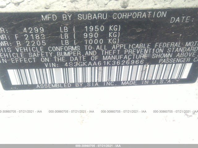 Photo 8 VIN: 4S3GKAA61K3626966 - SUBARU IMPREZA 