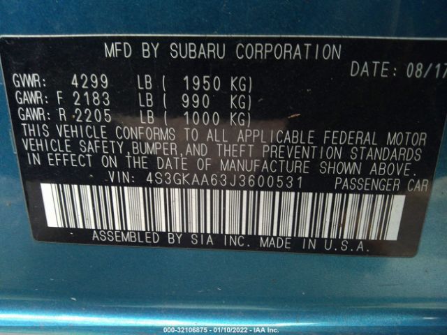 Photo 8 VIN: 4S3GKAA63J3600531 - SUBARU IMPREZA 