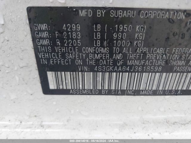 Photo 8 VIN: 4S3GKAA64J3618598 - SUBARU IMPREZA 