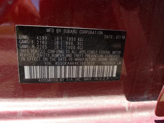 Photo 9 VIN: 4S3GKAA64K3601639 - SUBARU IMPREZA 