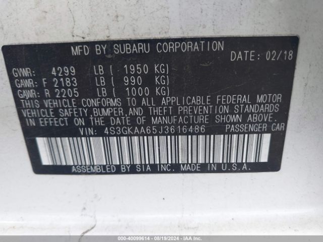 Photo 8 VIN: 4S3GKAA65J3616486 - SUBARU IMPREZA 