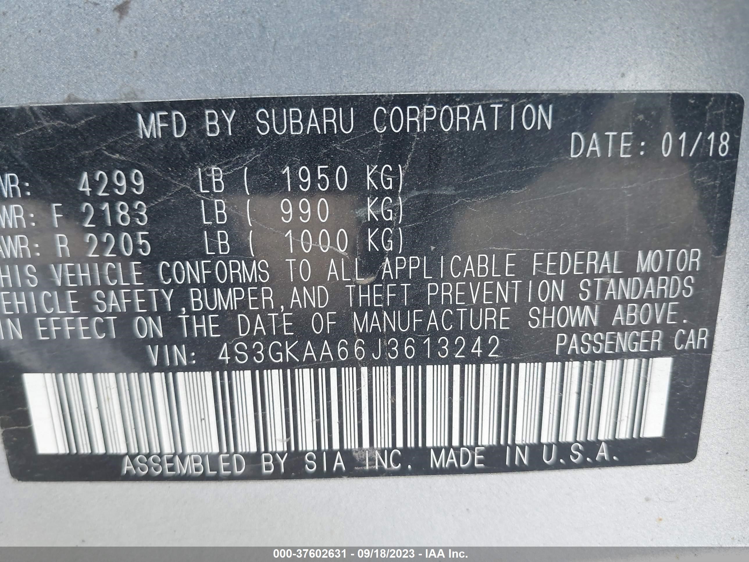 Photo 8 VIN: 4S3GKAA66J3613242 - SUBARU IMPREZA 