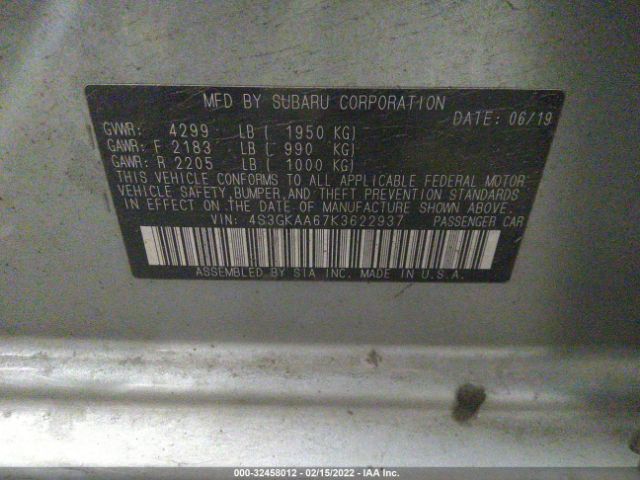 Photo 8 VIN: 4S3GKAA67K3622937 - SUBARU IMPREZA 