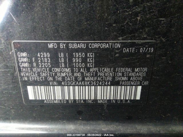 Photo 8 VIN: 4S3GKAA68K3624244 - SUBARU IMPREZA 