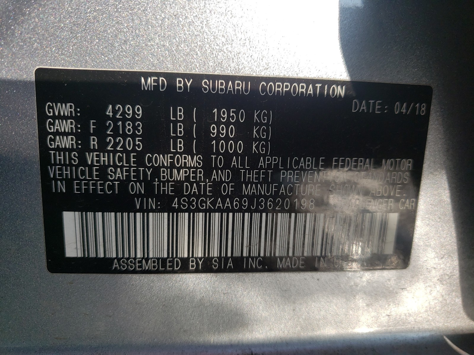 Photo 9 VIN: 4S3GKAA69J3620198 - SUBARU IMPREZA 