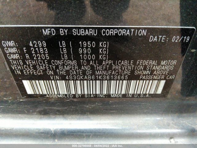 Photo 8 VIN: 4S3GKAB61K3613665 - SUBARU IMPREZA 