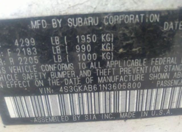 Photo 8 VIN: 4S3GKAB61N3605800 - SUBARU IMPREZA 