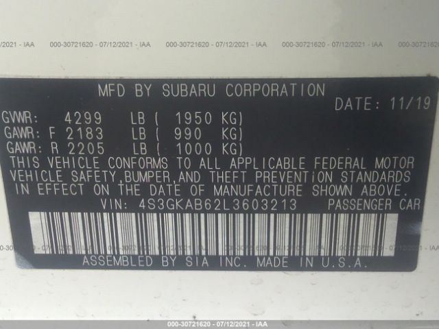 Photo 8 VIN: 4S3GKAB62L3603213 - SUBARU IMPREZA 