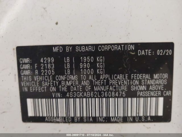 Photo 8 VIN: 4S3GKAB62L3608475 - SUBARU IMPREZA 