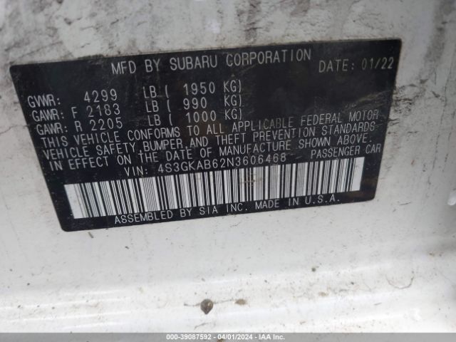 Photo 8 VIN: 4S3GKAB62N3606468 - SUBARU IMPREZA 