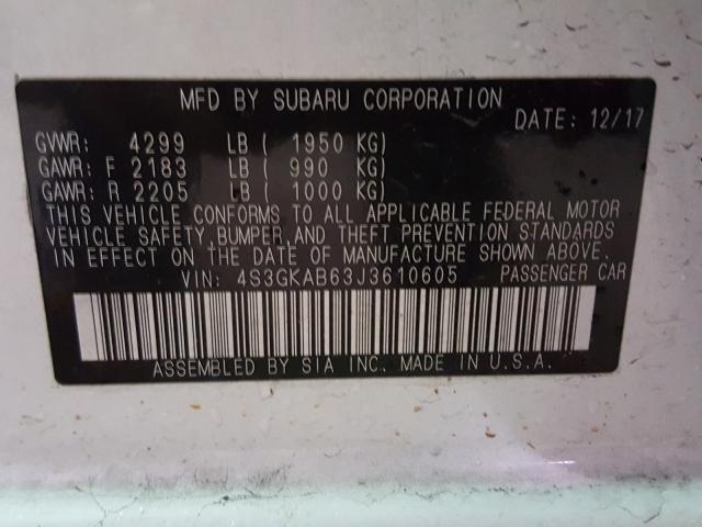 Photo 9 VIN: 4S3GKAB63J3610605 - SUBARU IMPREZA PR 