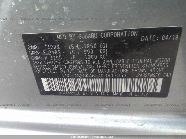 Photo 8 VIN: 4S3GKAB64K3617953 - SUBARU IMPREZA 