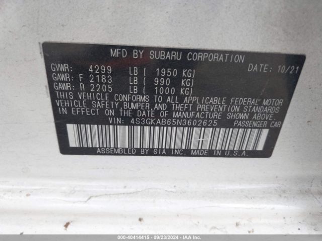 Photo 8 VIN: 4S3GKAB65N3602625 - SUBARU IMPREZA 