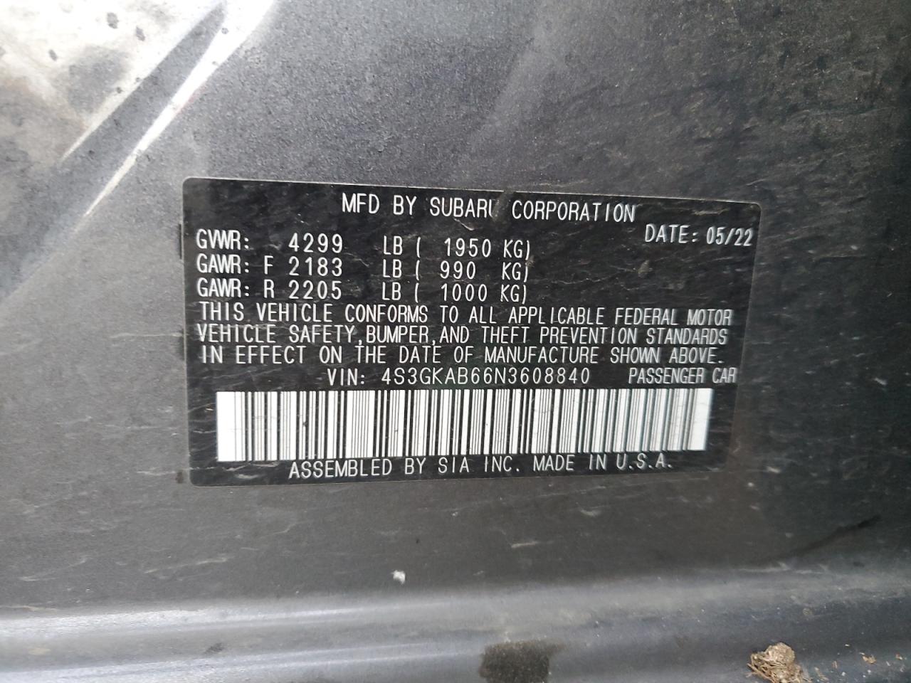 Photo 11 VIN: 4S3GKAB66N3608840 - SUBARU IMPREZA 