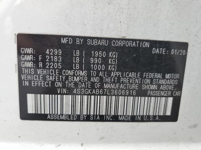 Photo 11 VIN: 4S3GKAB67L3606916 - SUBARU IMPREZA 