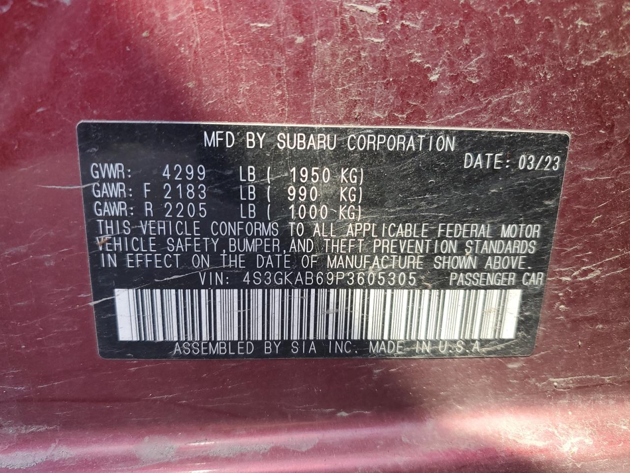 Photo 11 VIN: 4S3GKAB69P3605305 - SUBARU IMPREZA 