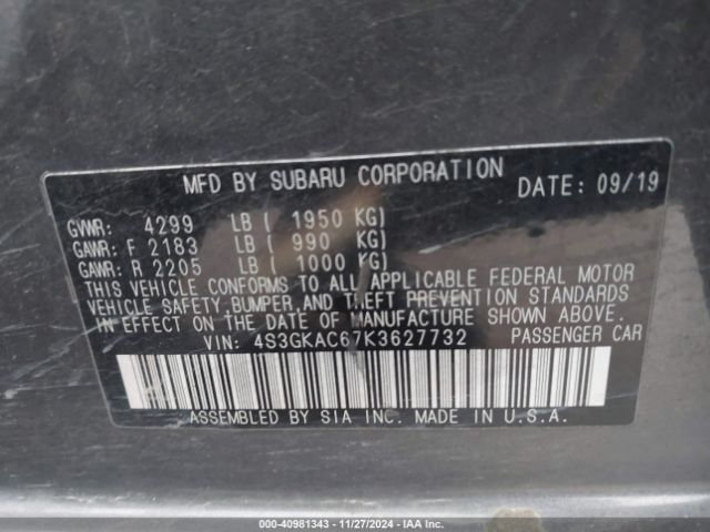 Photo 8 VIN: 4S3GKAC67K3627732 - SUBARU IMPREZA 