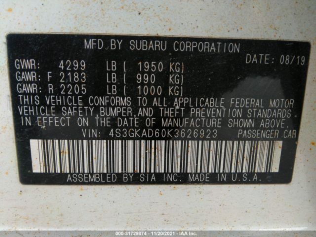 Photo 8 VIN: 4S3GKAD60K3626923 - SUBARU IMPREZA 