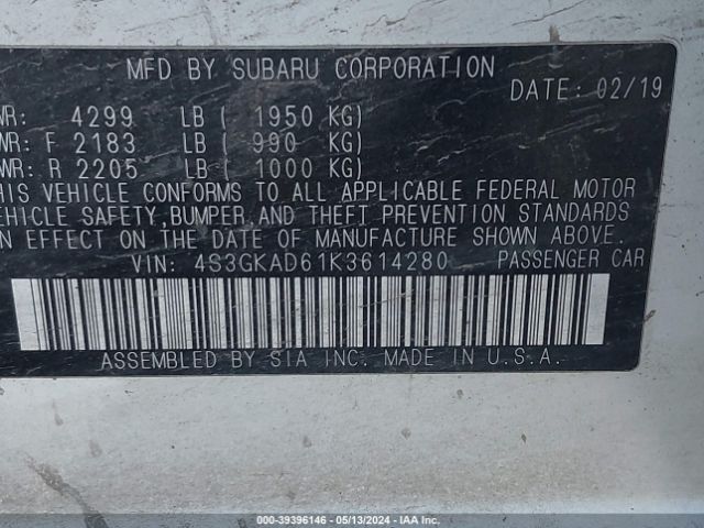 Photo 8 VIN: 4S3GKAD61K3614280 - SUBARU IMPREZA 