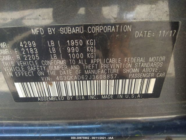 Photo 8 VIN: 4S3GKAD62J3608857 - SUBARU IMPREZA 